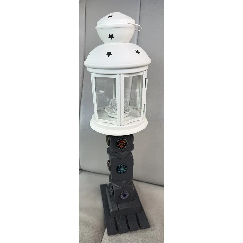 Antique decorative lantern stand, Tiered Decorative Wood Billar Wz Glass Gems